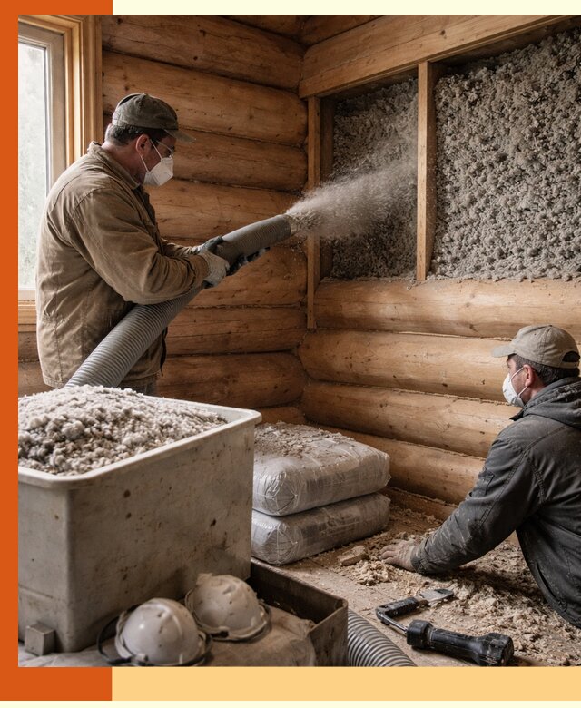 Утепление дома из бруса эковатой в Соликамске