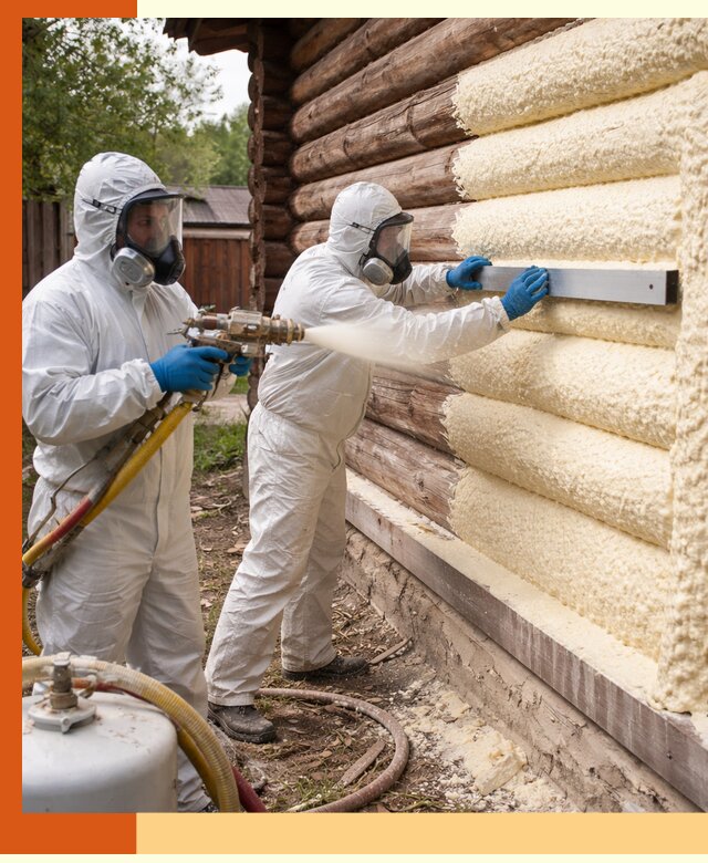 Утепление бревенчатого дома ППУ в Соликамске эффективной изоляцией