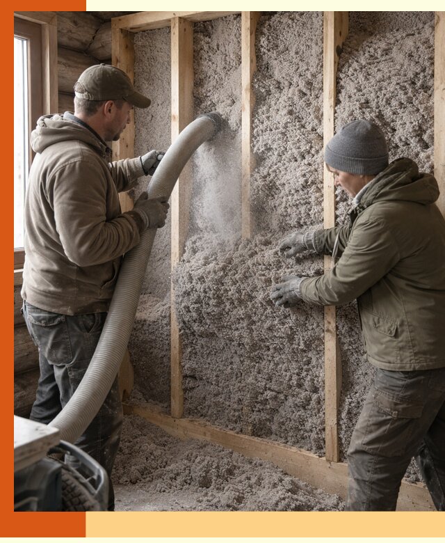 Утепление бревенчатого дома эковатой в Соликамске