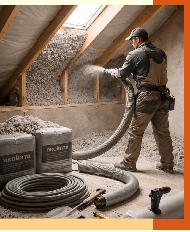 Утепление мансарды эковатой в Соликамске от 2267 руб/м2 — монтаж, задувка, цена | ТепломастерСлк