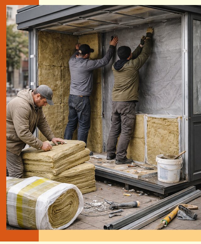 Утепление павильона шаурмы под ключ в Соликамске