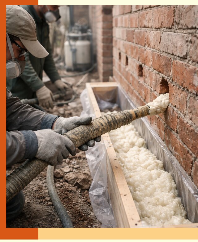 Заливка ППУ в пустоты кирпичной стены в Соликамске