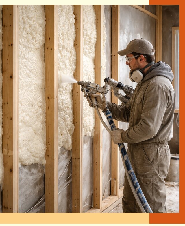 Утепление каркасной стены ППУ в Соликамске от 4380 руб./м2 под ключ | ТепломастерСлк