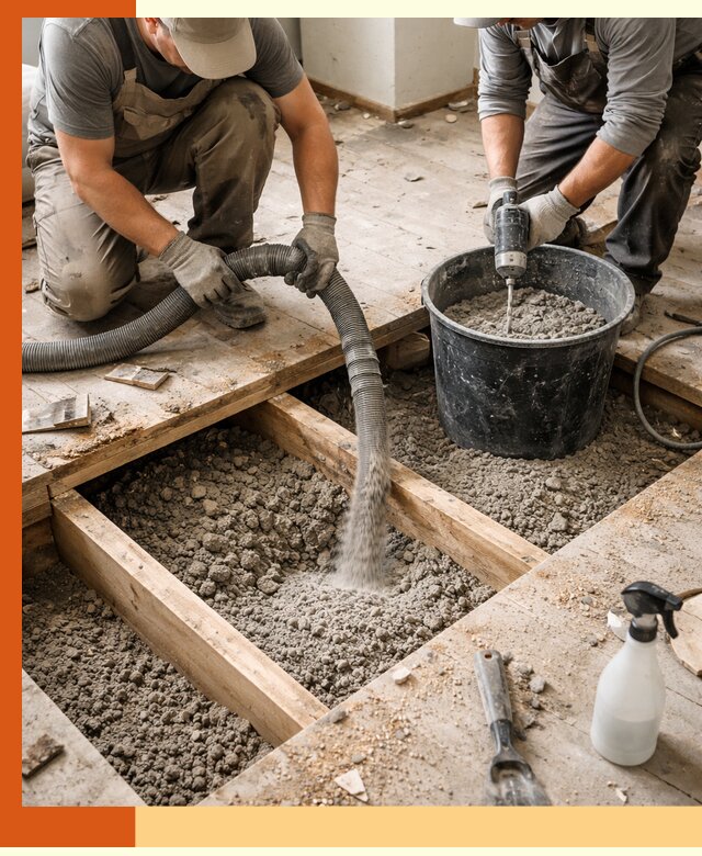 Заполнение пустот пола в Соликамске полиуретаном и пенополистиролом