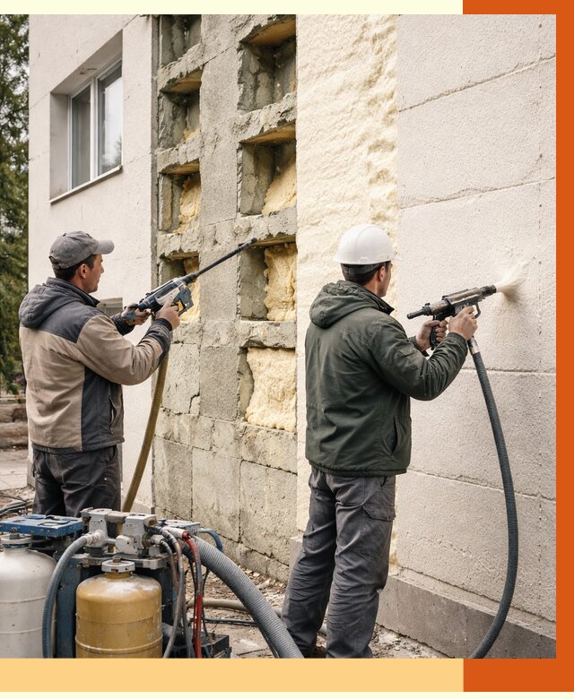 Заполнение пустот фасада в Соликамске от 4637 руб. — утепление пустот облицовки | ТепломастерСлк