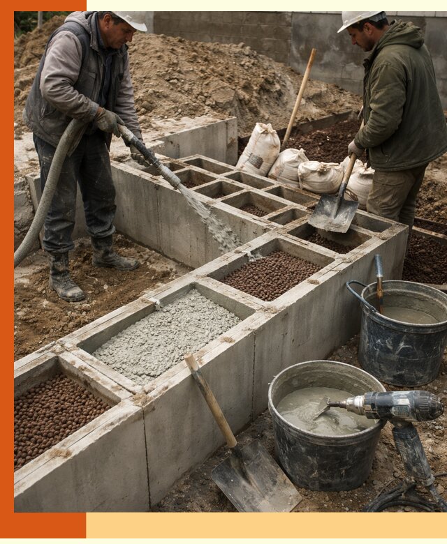 Заполнение полостей фундамента в Соликамске герметичным утеплением и повышением прочности