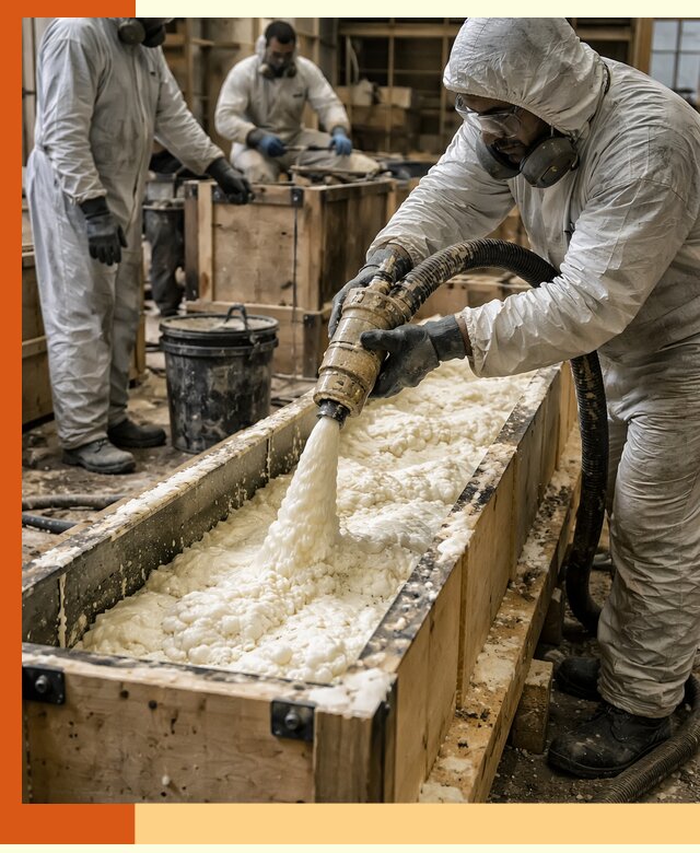 Заливка пенополиуретана в формы для утепления в Соликамске