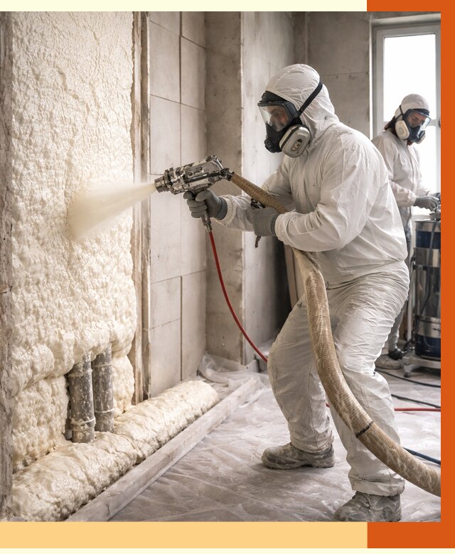 Напыление пенополиуретана в Соликамске от 7729 руб./м2 — услуги и монтаж ППУ | ТепломастерСлк