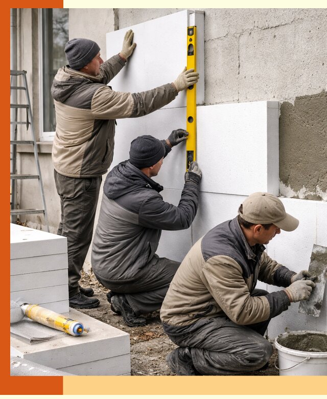 Утепление пенопластом наружных стен и фасадов в Соликамске