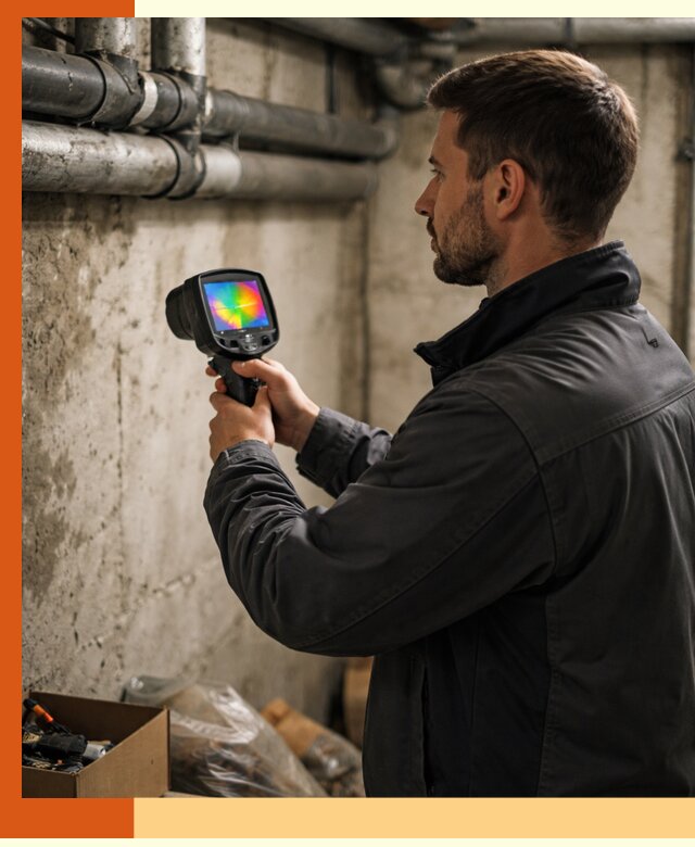 Тепловизионное обследование подвала в Соликамске для поиска утечек тепла